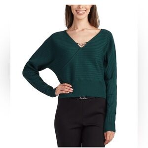 New BCX Rhinestone Trimmed V-Neck Sweater